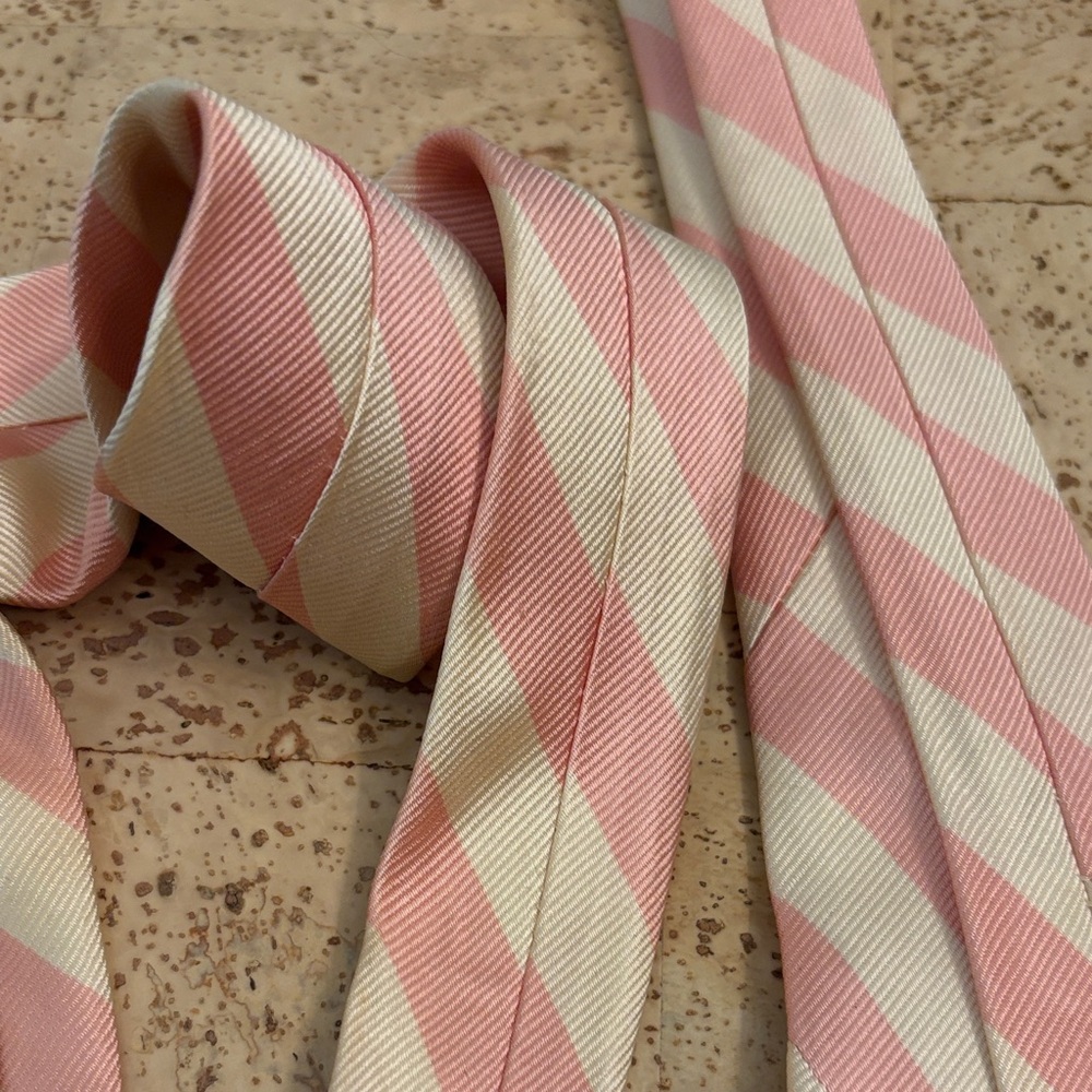 Vintage Stonestreet’s Harvard Square Repp Tie Pink and Cream Stripes 100% Silk - Picture 5 of 7